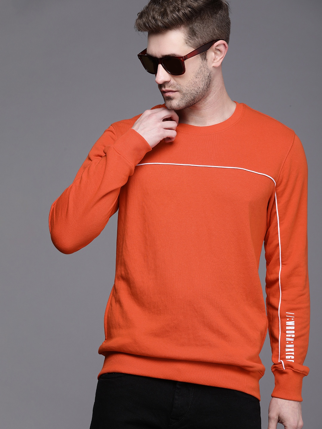 

WROGN Men Orange Printed Detail Sweatshirt