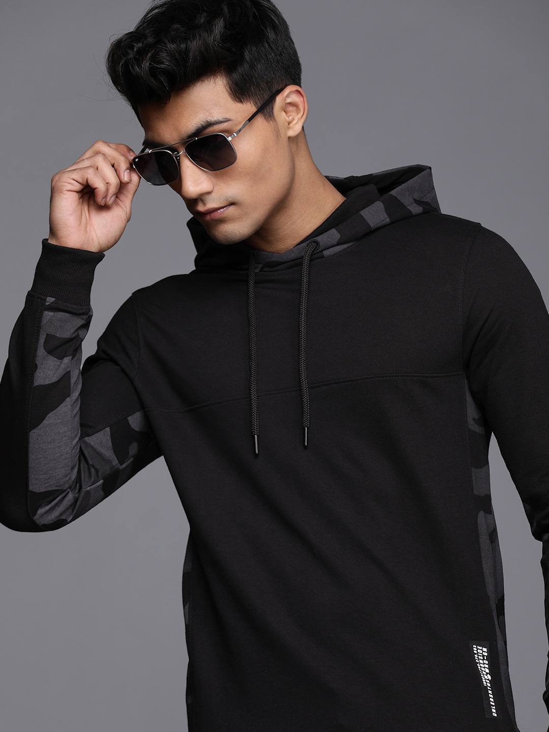 

WROGN Men Black Hooded Sweatshirt with Printed Detailing
