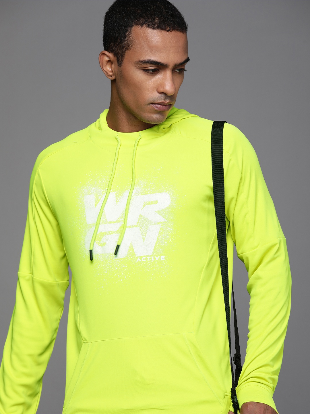 

WROGN ACTIVE Men Green & White Printed Hooded Sweatshirt