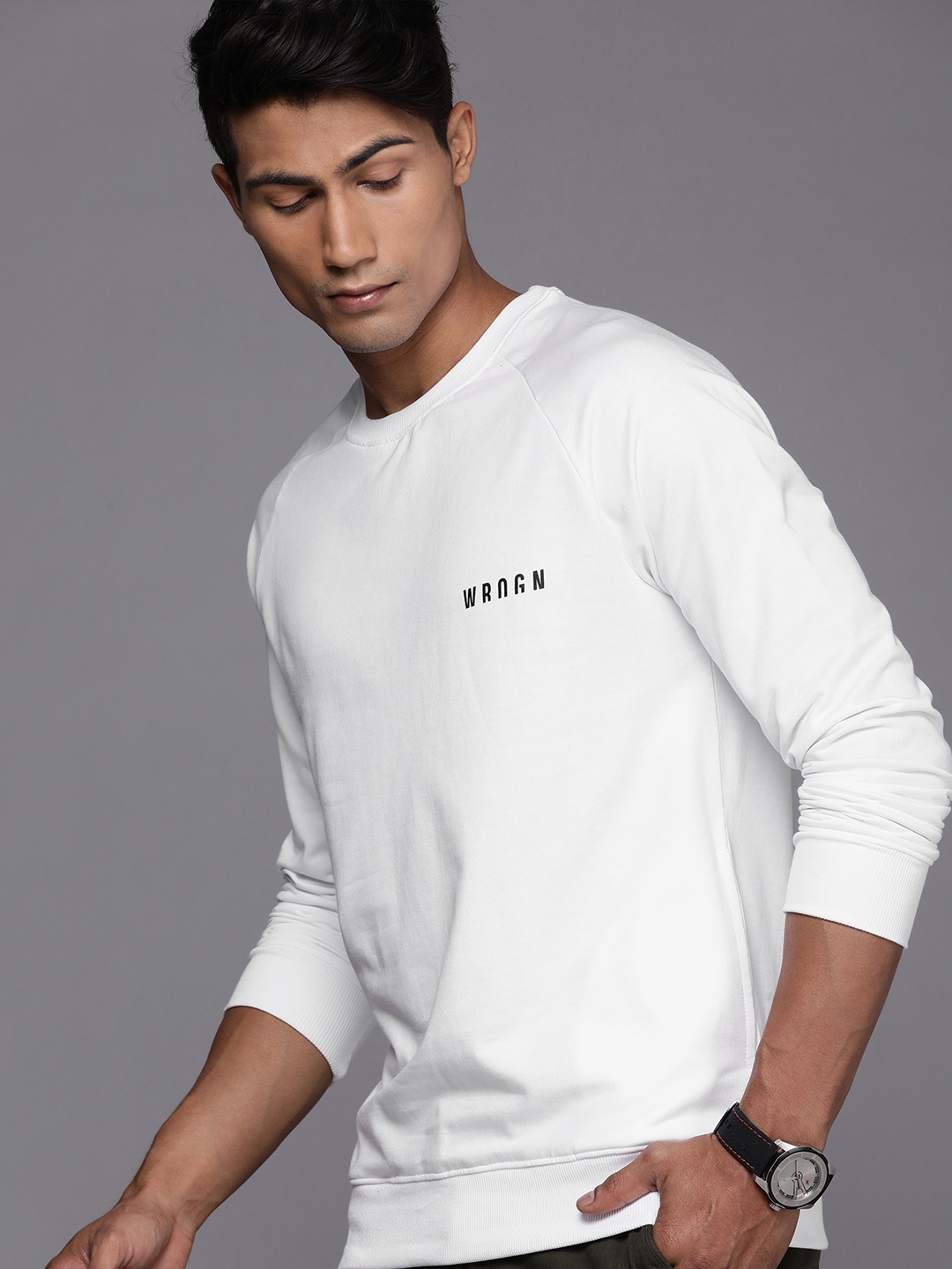 

WROGN Men White Solid Sweatshirt