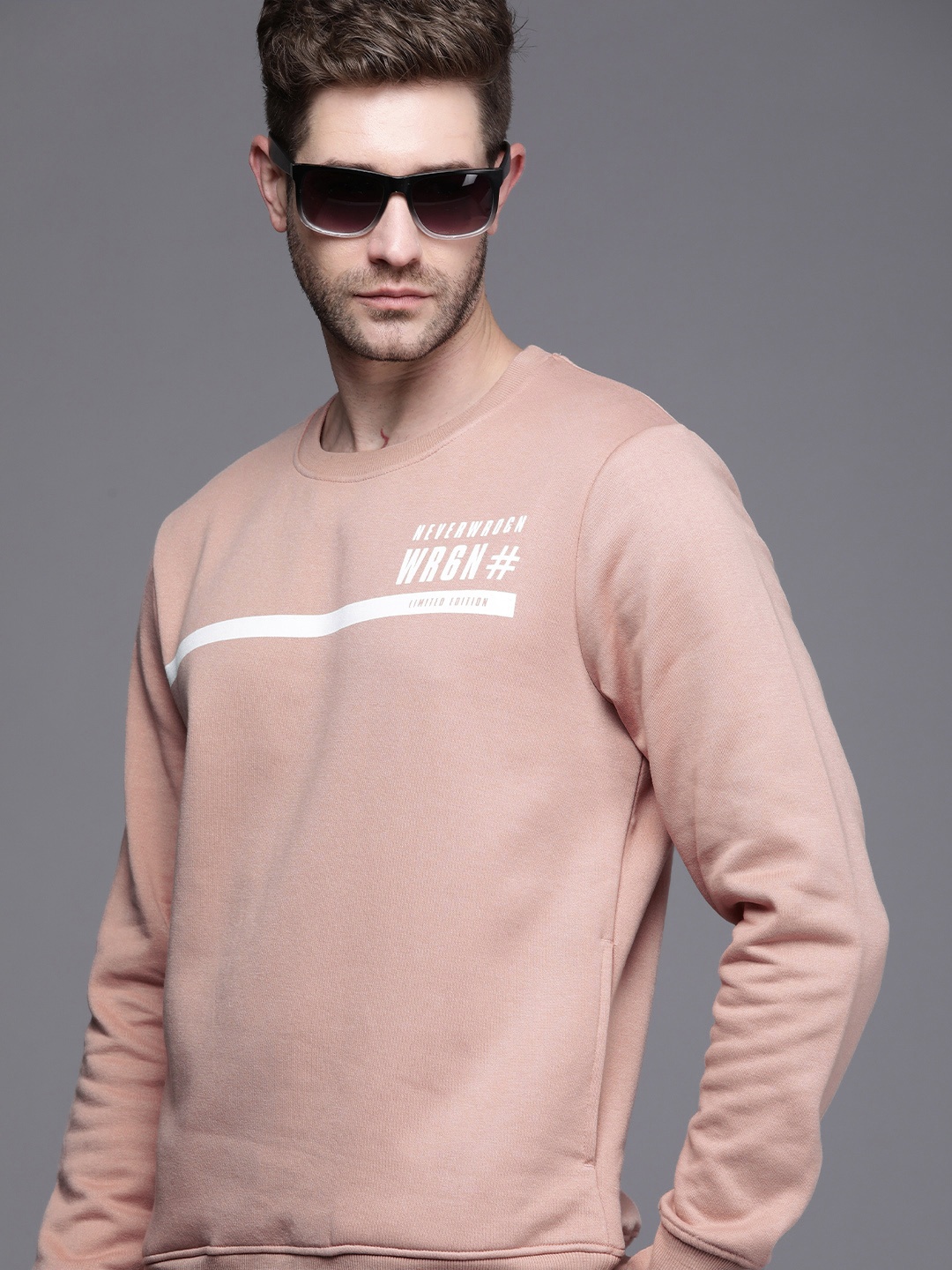 

WROGN Men Pink Printed Sweatshirt