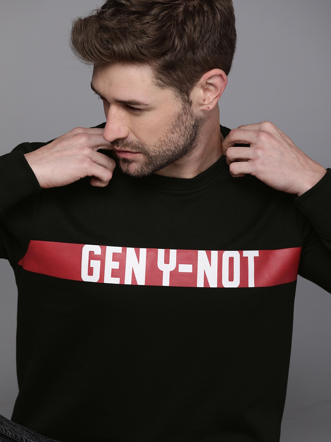 

WROGN Men Black Typography Printed Pullover Sweatshirt