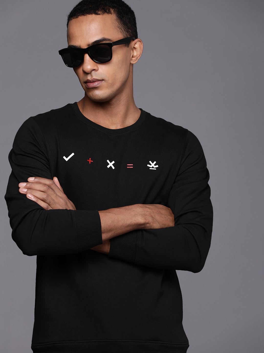 

WROGN Men Black Printed Pullover Sweatshirt