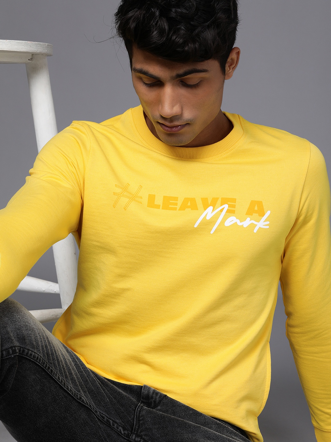 

WROGN Men Yellow Printed Sweatshirt