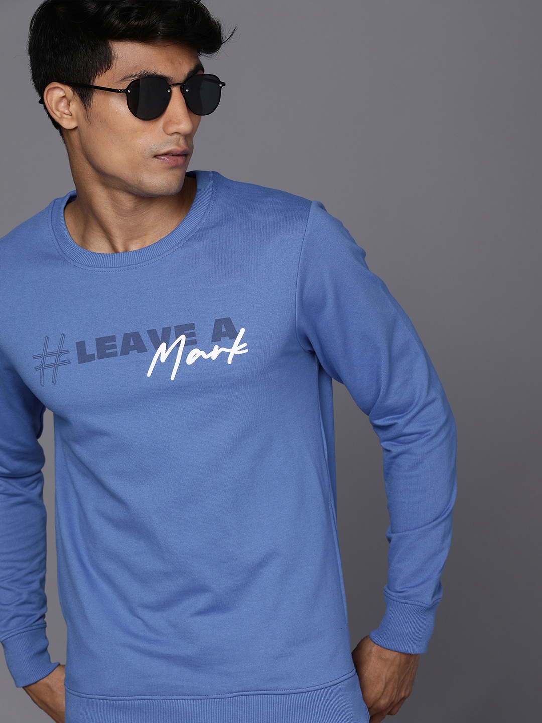 

WROGN Men Blue Printed Sweatshirt