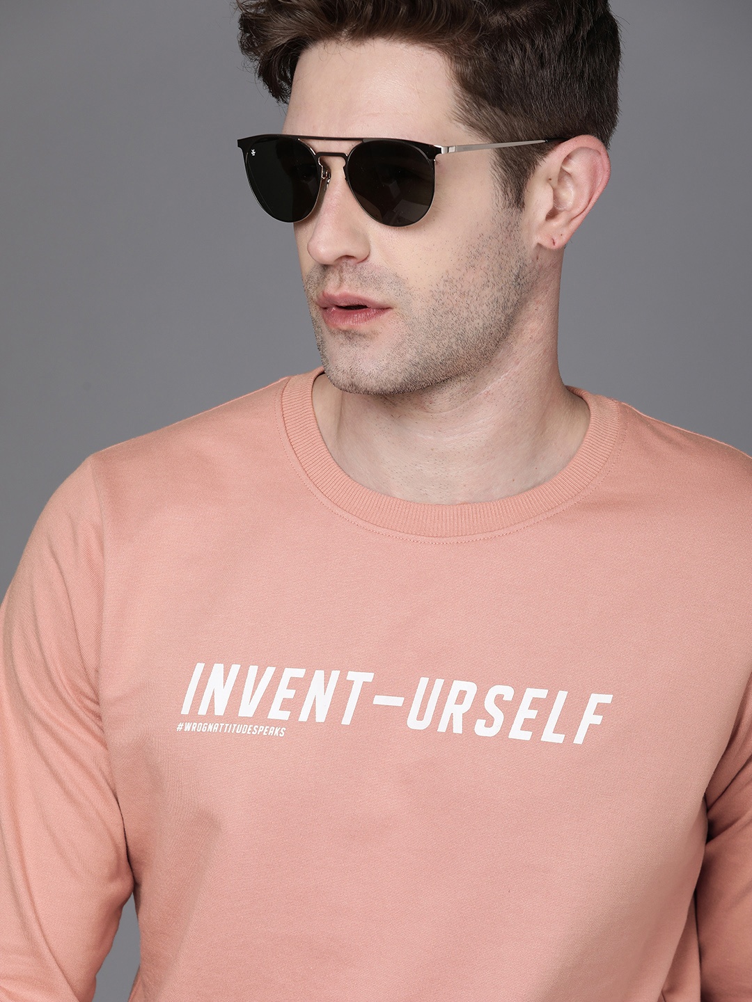 

WROGN Men Peach-Coloured Typography Printed Sweatshirt