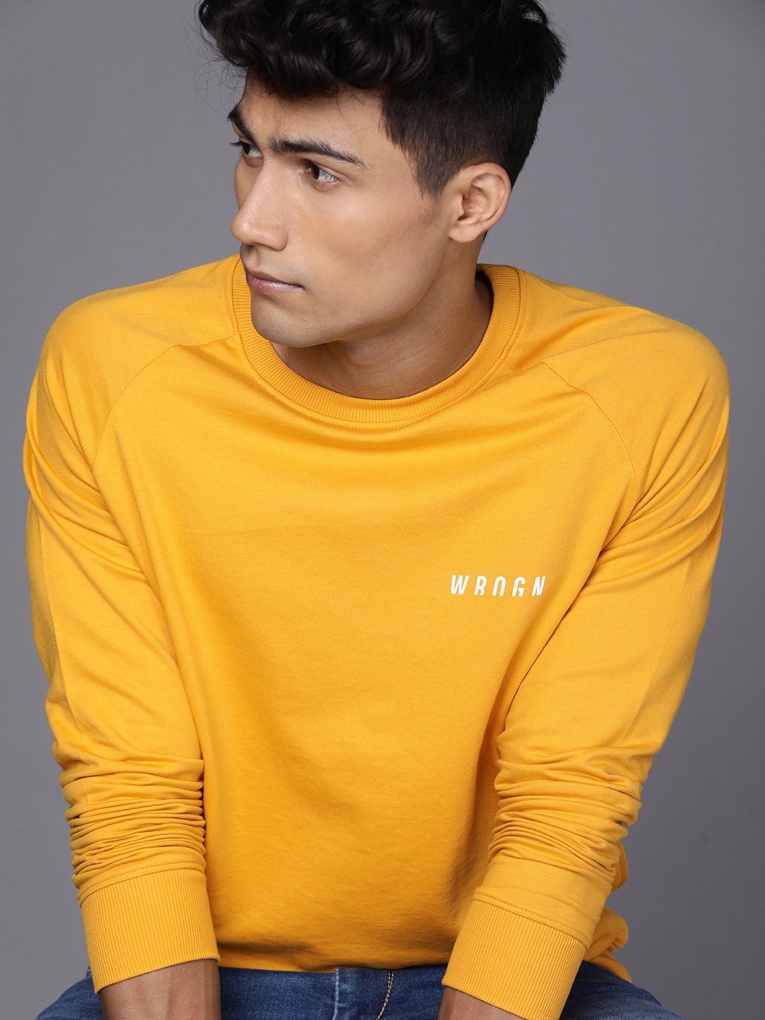 

WROGN Men Mustard Yellow & White Printed Sweatshirt
