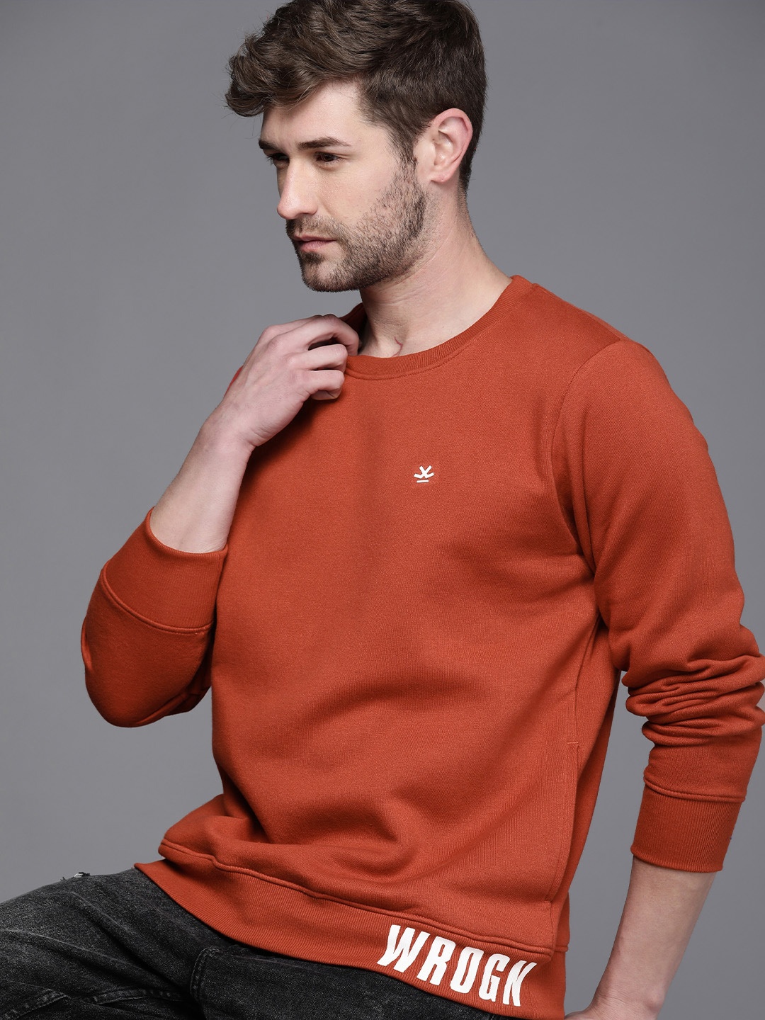 

WROGN Men Rust Red Sweatshirt