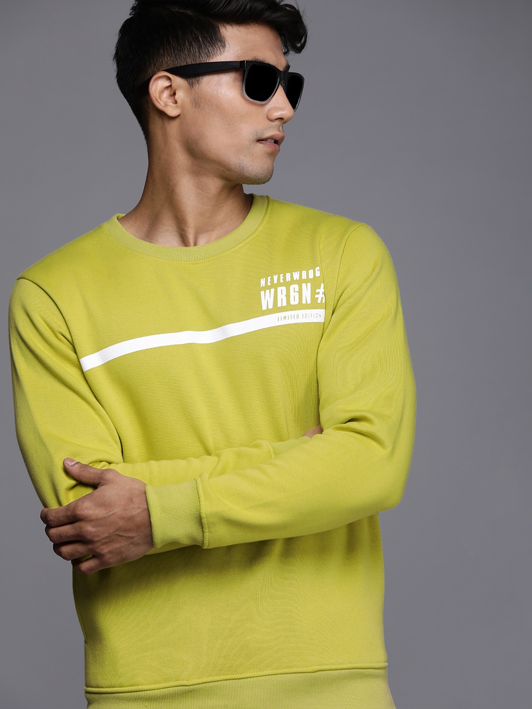 

WROGN Men Green & White Printed Sweatshirt