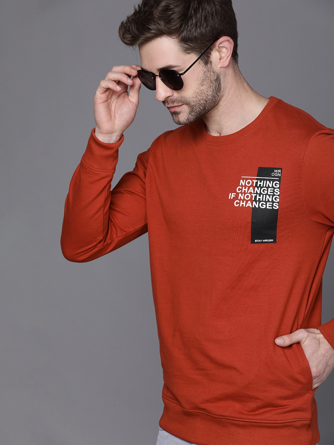 

WROGN Men Red Printed Sweatshirt