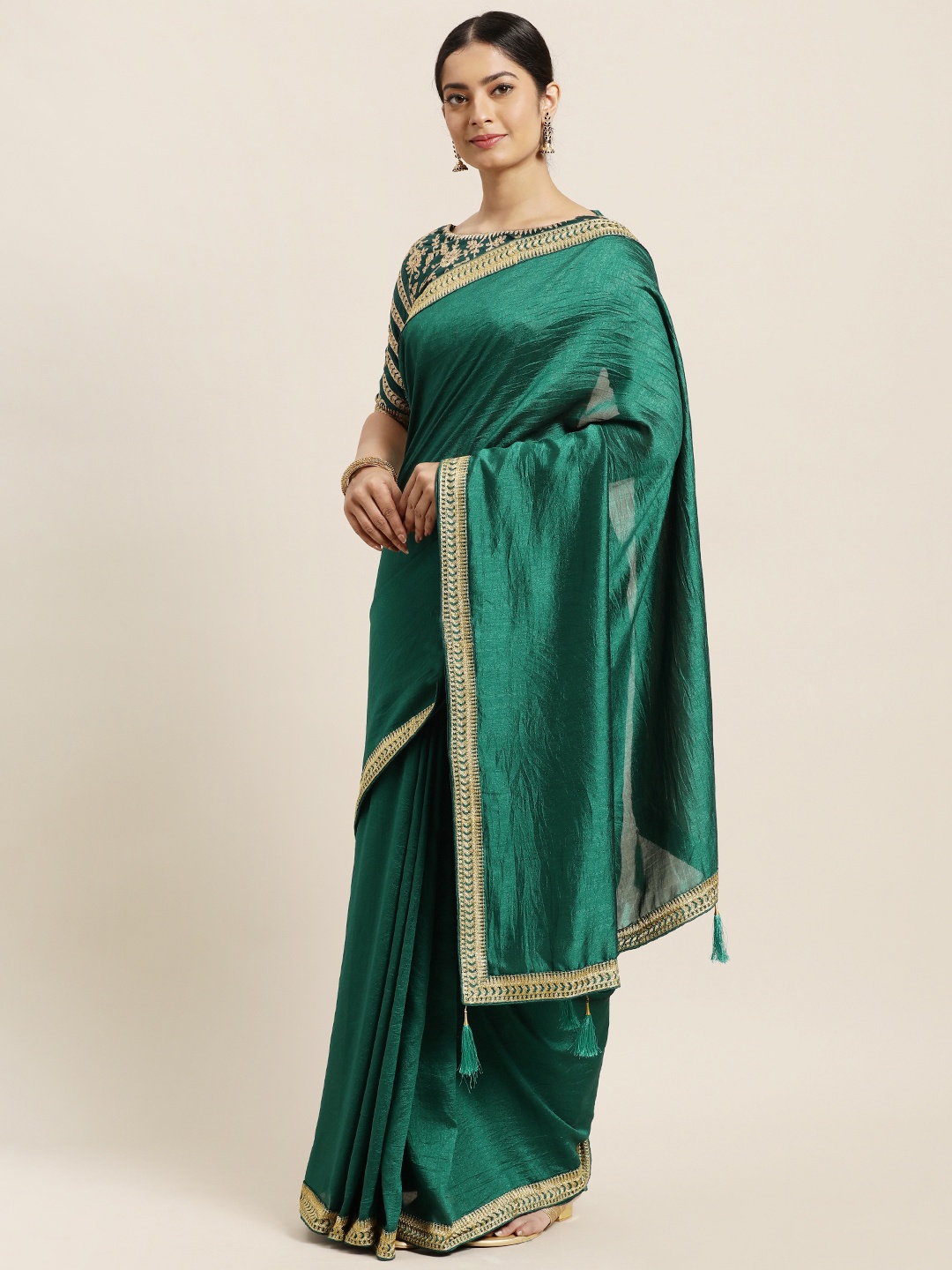 

Janasya Green Poly Silk Saree