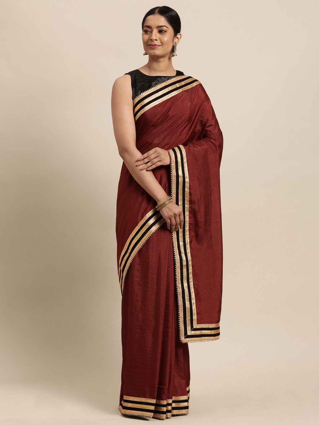 

Janasya Maroon Poly Silk Saree