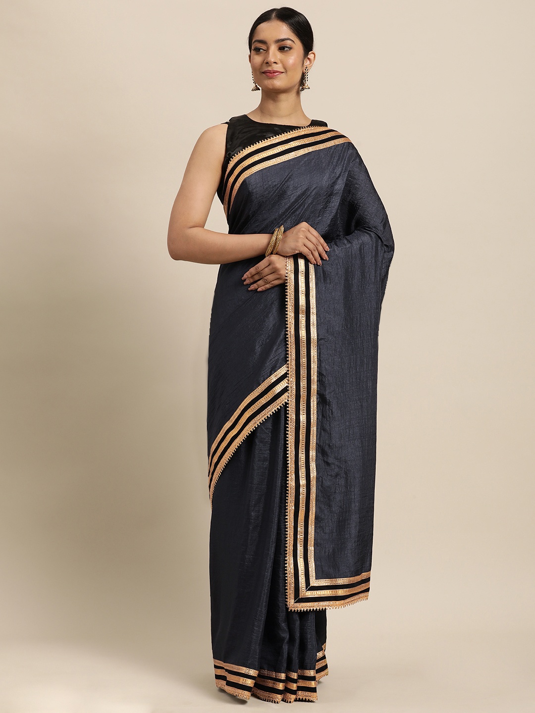 

Janasya Grey Poly Silk Saree
