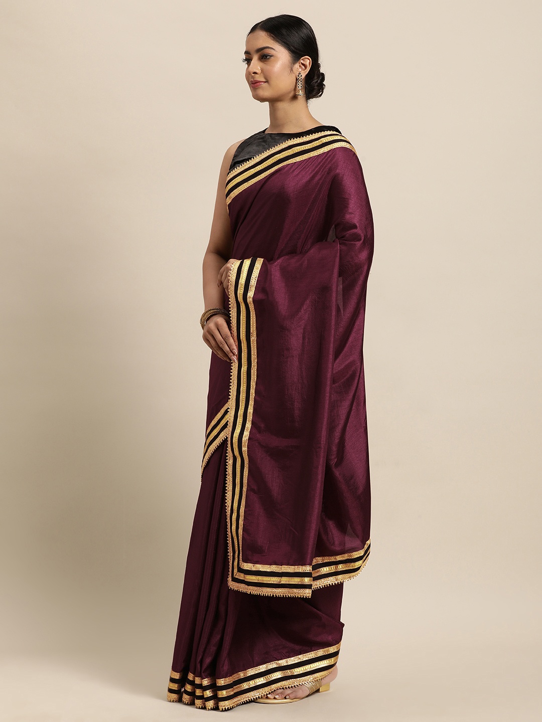 

Janasya Burgundy Poly Silk Saree