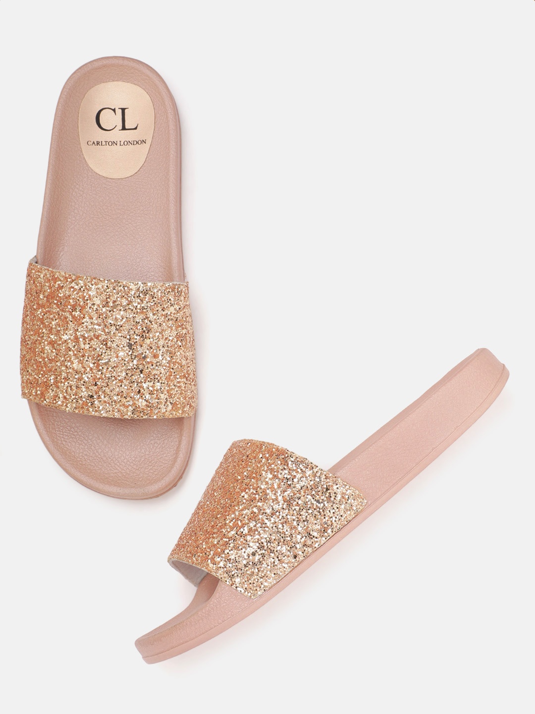 

Carlton London Women Gold-Toned Glitter Open Toe Flats