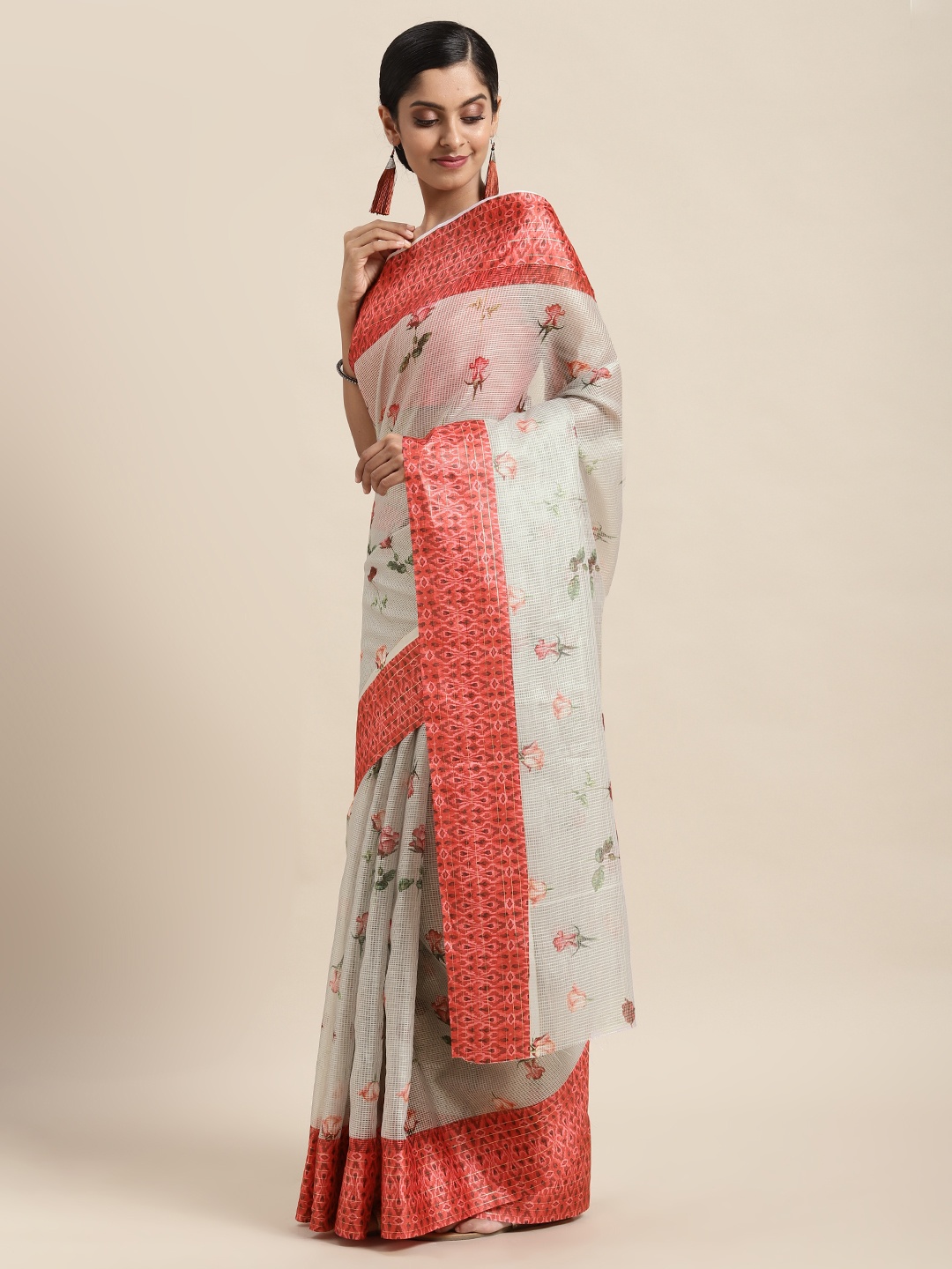 

Satrani Grey & Red Floral Saree