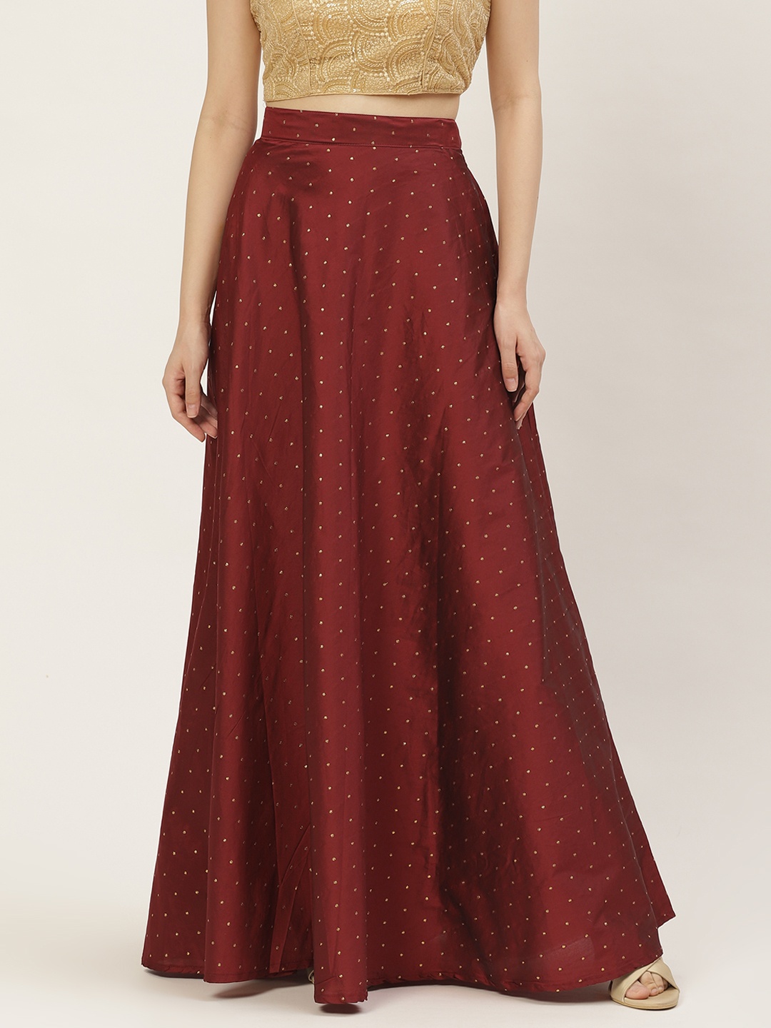 

Studio Shringaar Maroon & Golden Woven Design Tafetta Maxi Skirt
