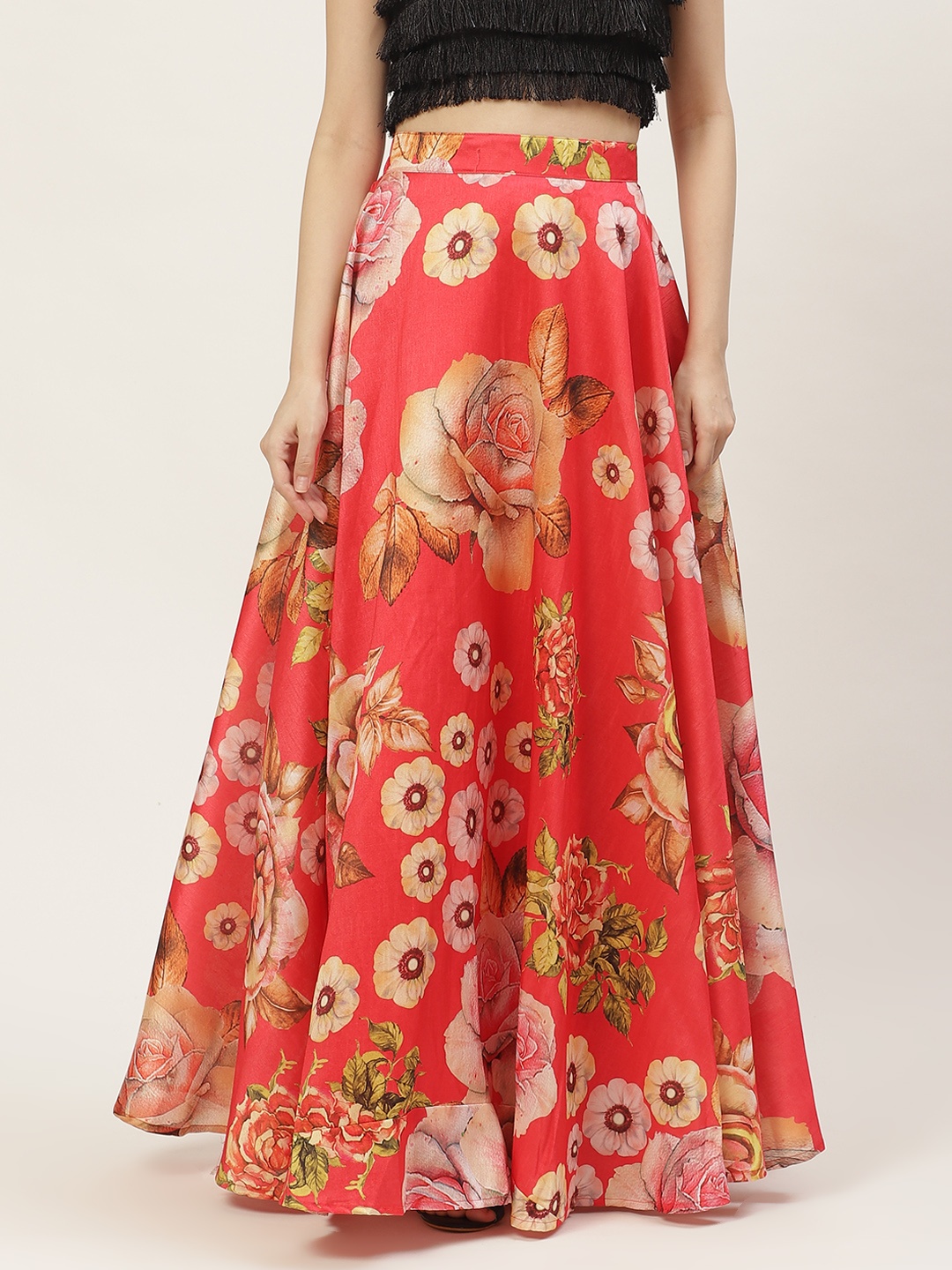 

Studio Shringaar Red Floral Printed Organza Skirt