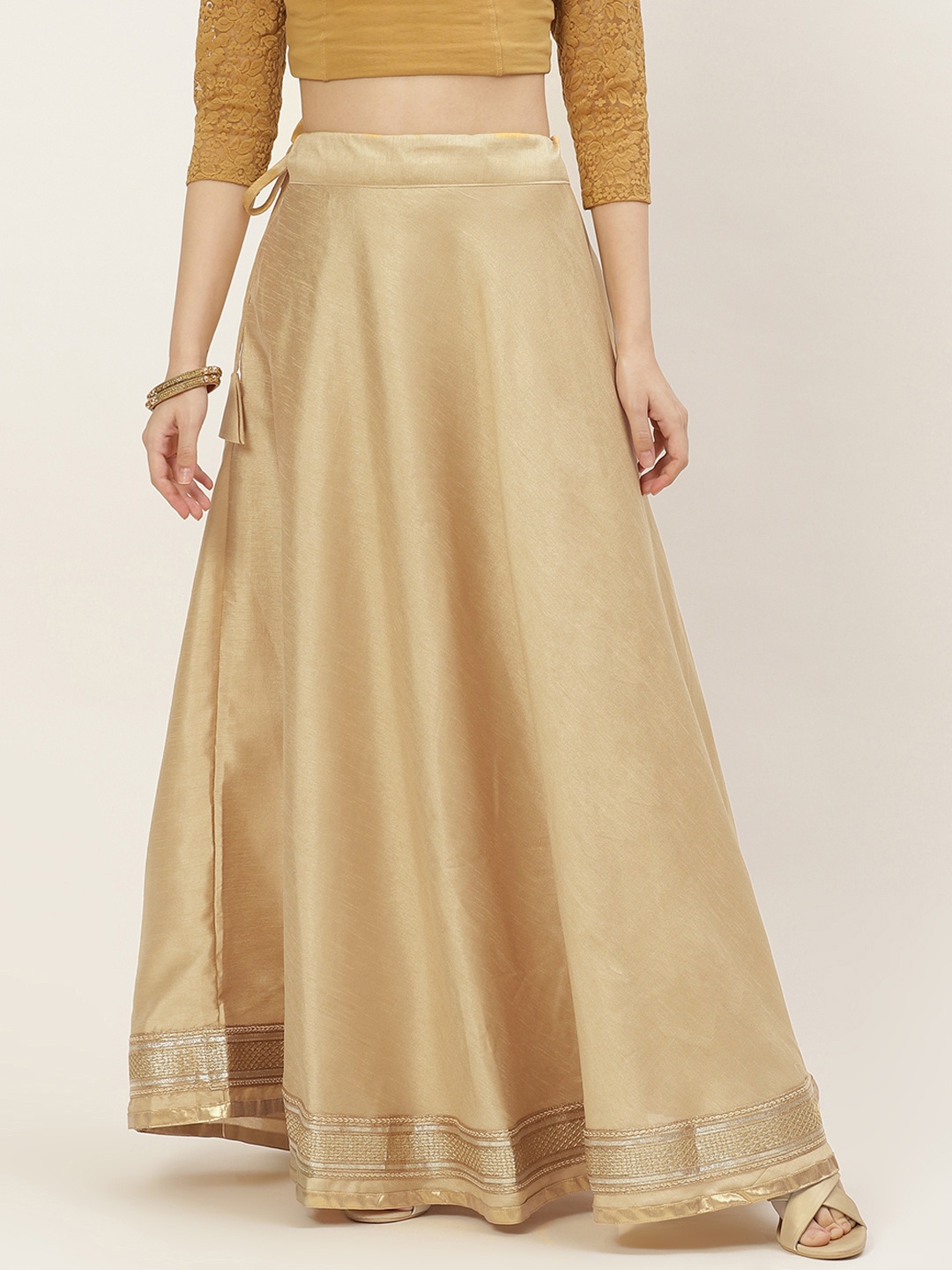 

Studio Shringaar Golden Lehenga Skirt with Zari Border, Gold