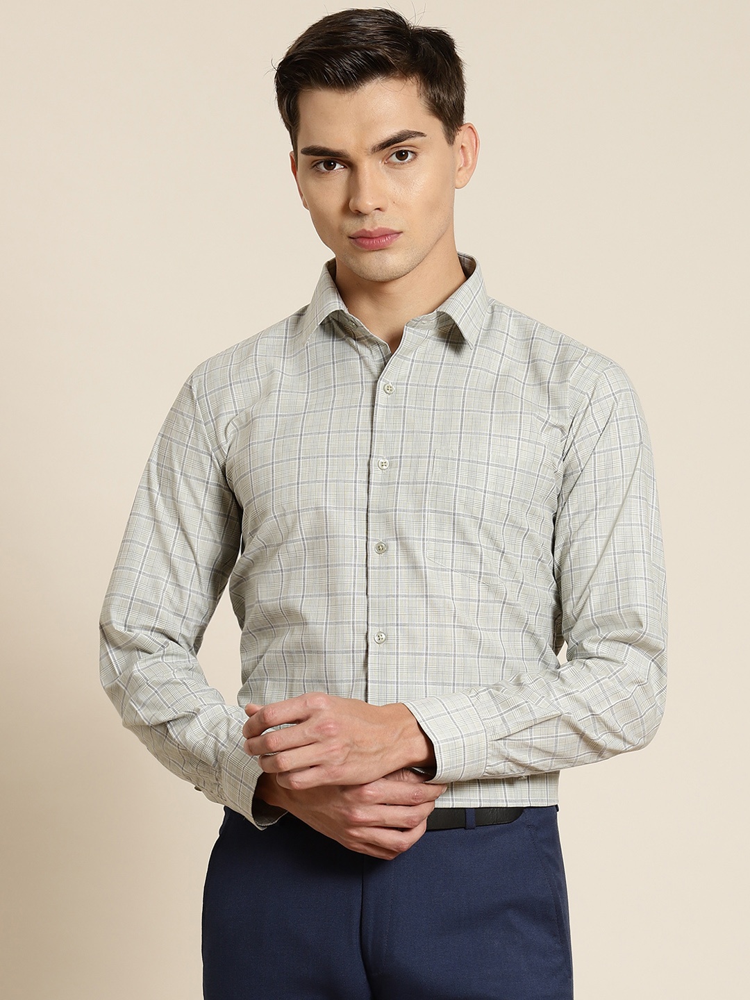 

Hancock Men Green & Navy Blue Slim Fit Tartan Checked Formal Shirt