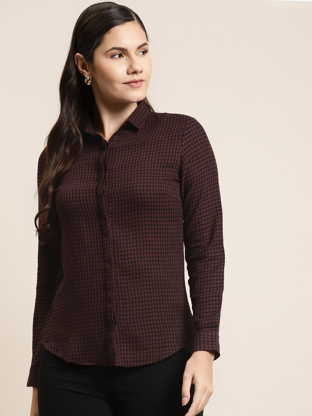

Hancock Women Maroon Slim Fit Shepherd Checks Opaque Checked Formal Shirt
