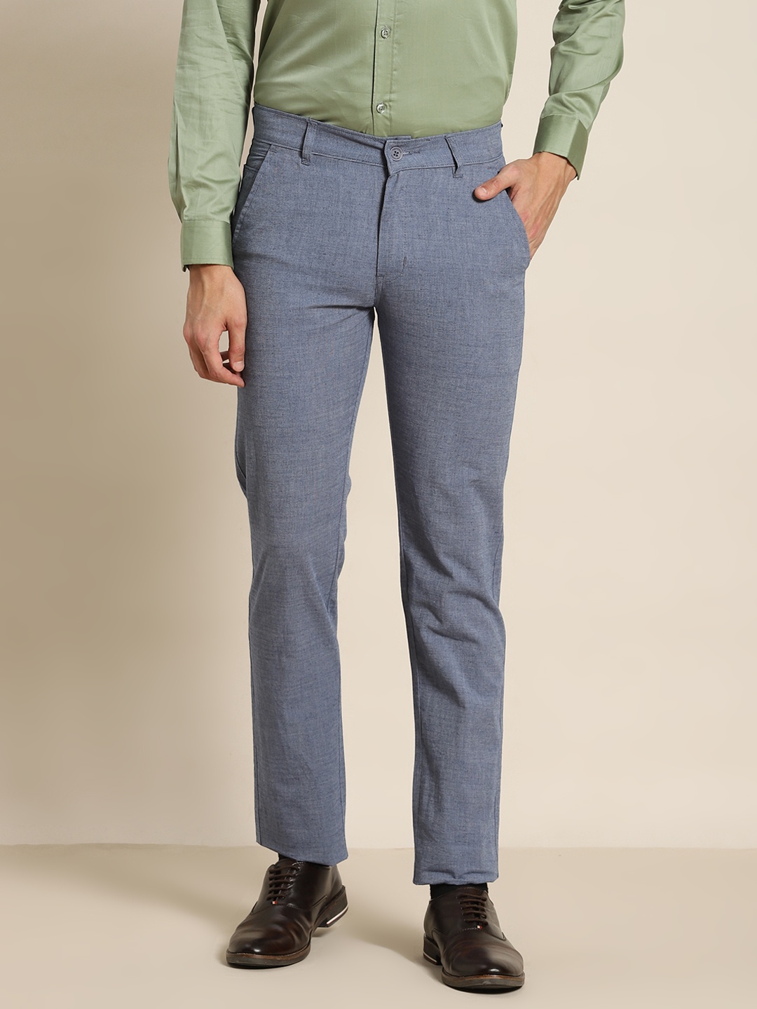 

Hancock Men Blue Slim Fit Formal Trousers