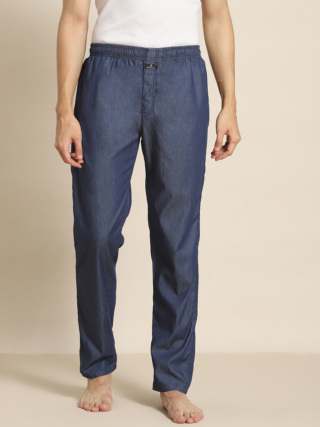 

Hancock Men Blue Denim Solid Comfort Fit Lounge Pant, Navy blue
