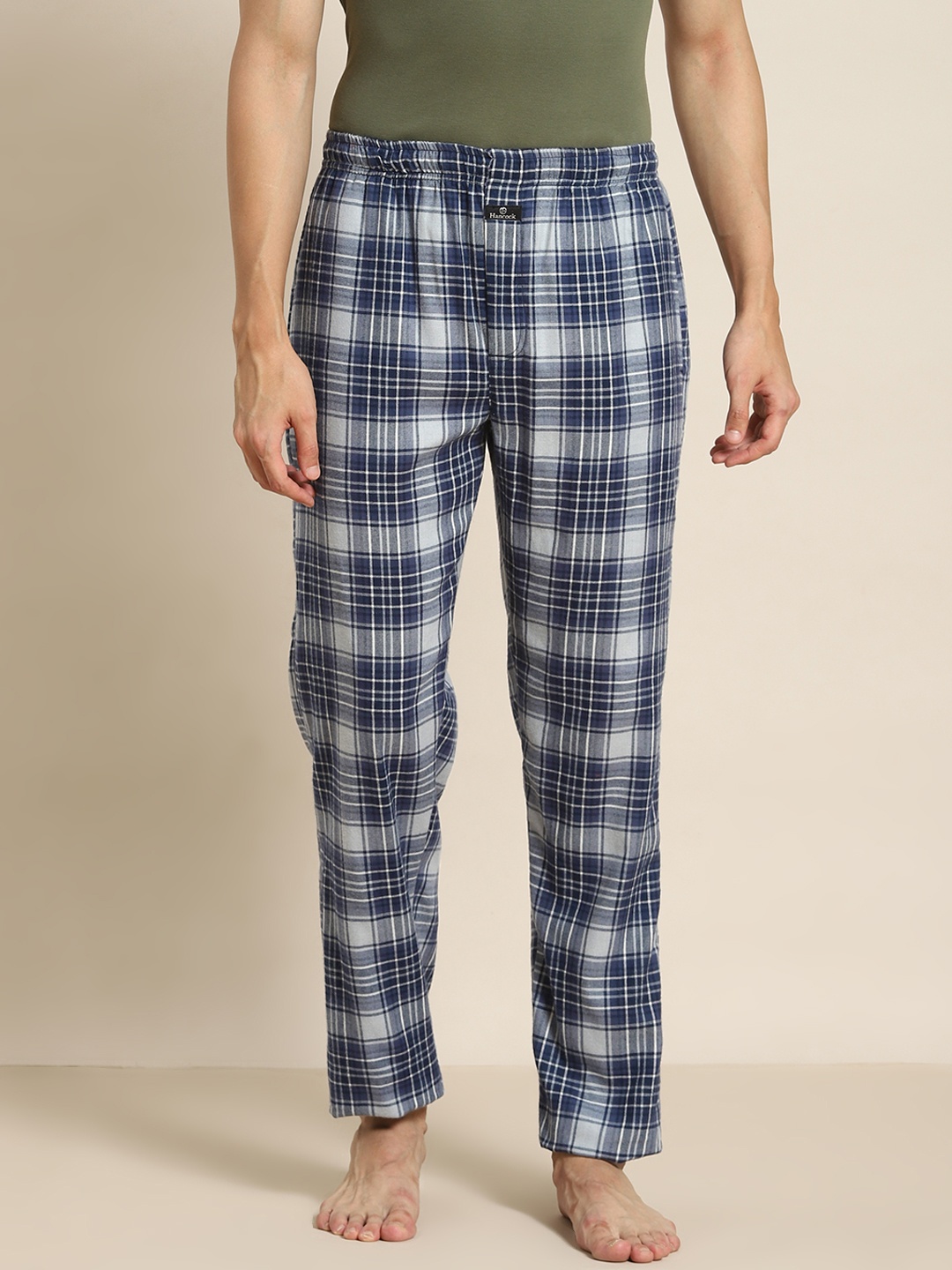

Hancock Men Navy Blue Checked Comfort Fit Lounge Pant