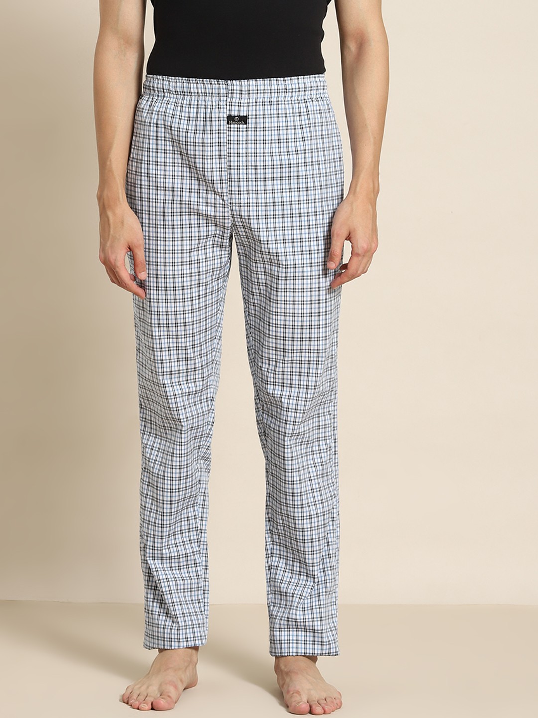 

Hancock Men White & Blue Checked Comfort Fit Lounge Pant