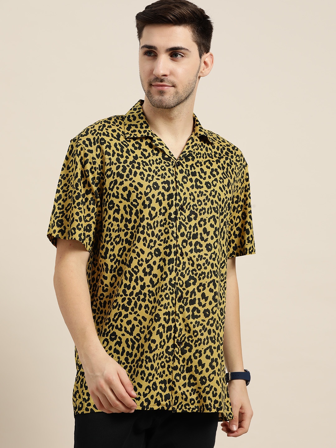 

Hancock Men Yellow & Black Relaxed Leopard Print Resort Shirt