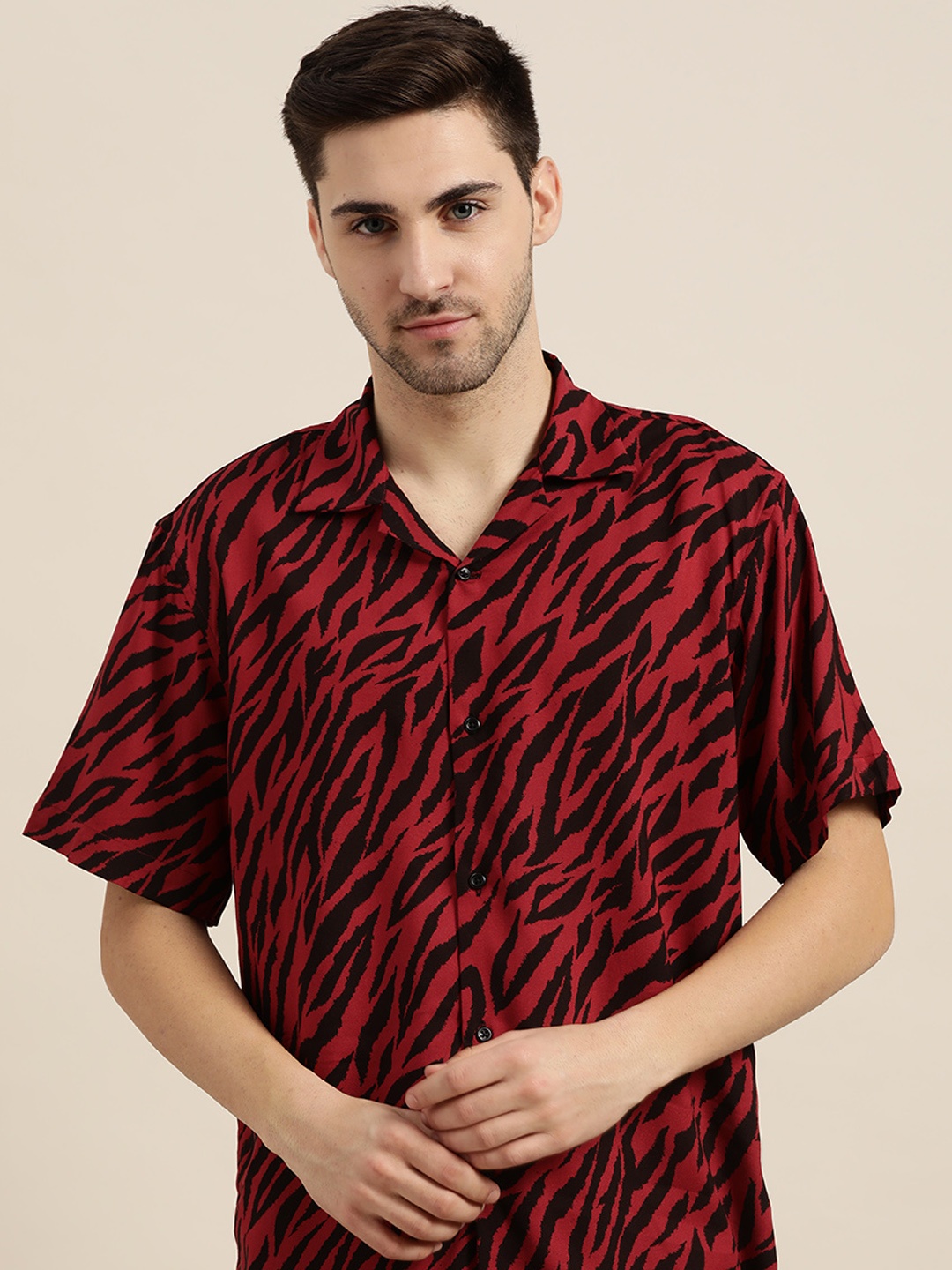 

Hancock Men Black & Red Relaxed Zebra Print Resort Shirt