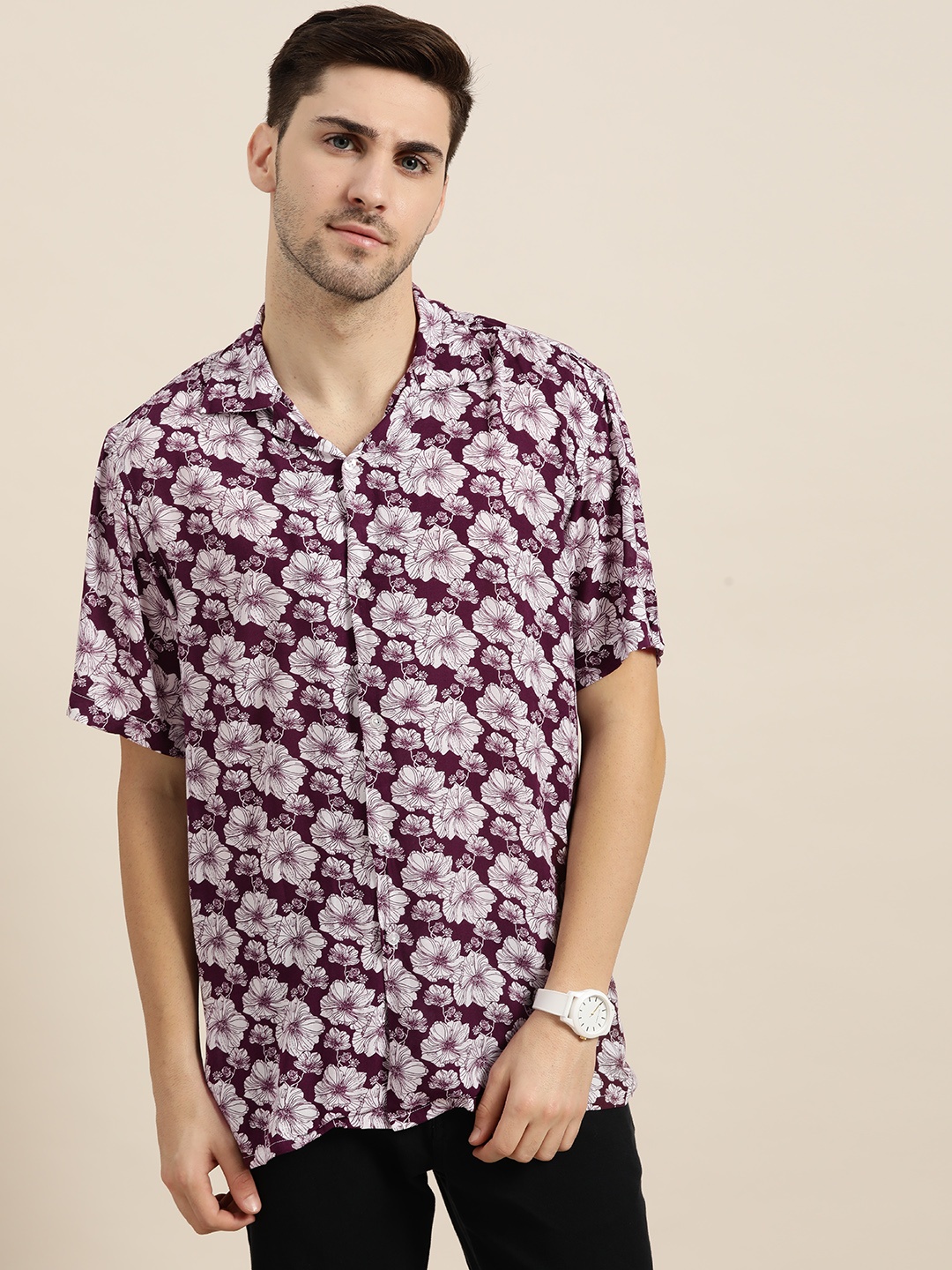 

Hancock Men Purple & White Relaxed Floral Print Resort Shirt