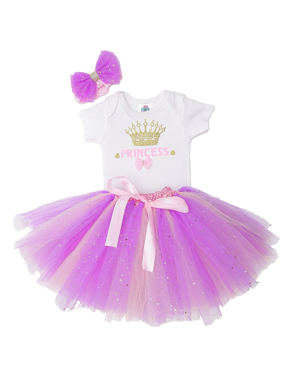 

TINY MINY ME Girls Purple & White Printed T-shirt with Skirt