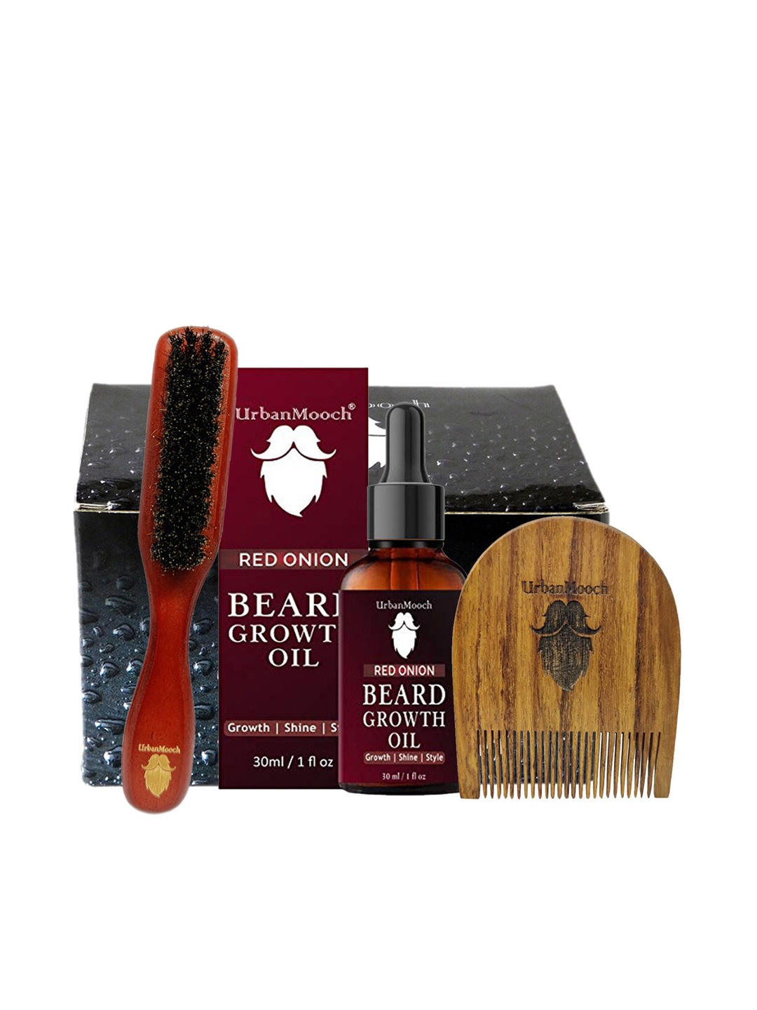 

UrbanMooch Men Beard Oil with Beard Comb and Boar Bristle Beard Brush, Red