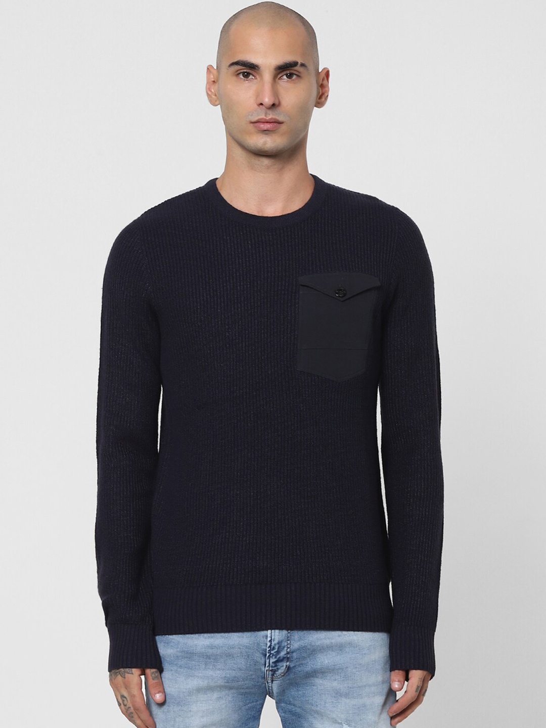 

Jack & Jones Men Navy Blue Acrylic Pullover Sweater