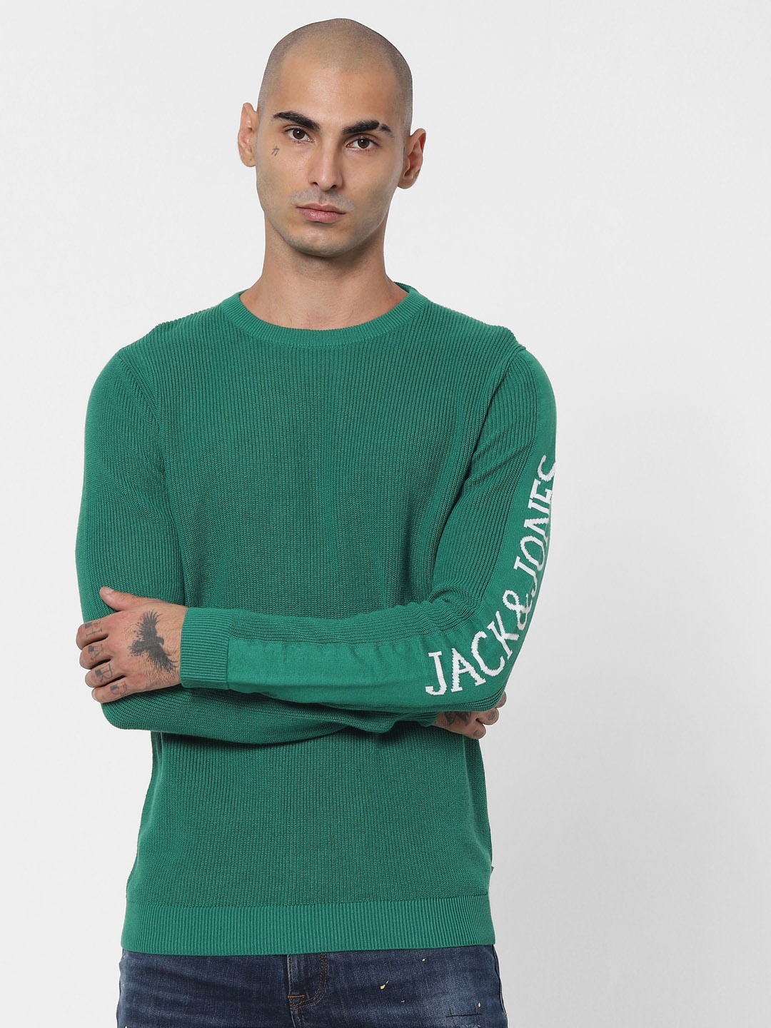 

Jack & Jones Men Green Ribbed Pullover
