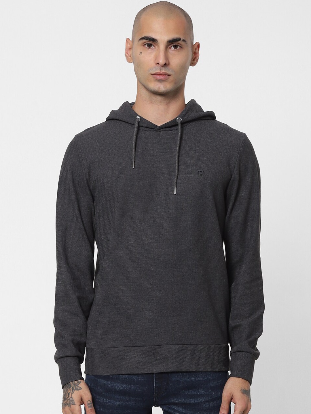 

Jack & Jones Men Grey Cotton Hooded Pullover Sweatshirt