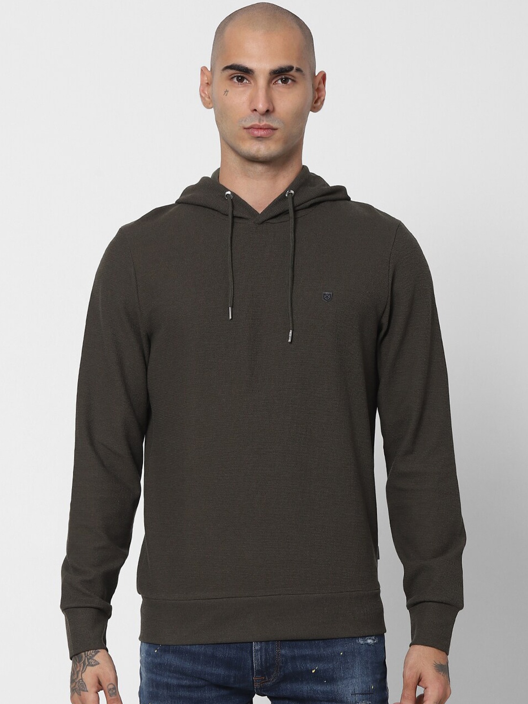 

Jack & Jones Men Olive Green Cotton Hooded Pullover Sweatshirt