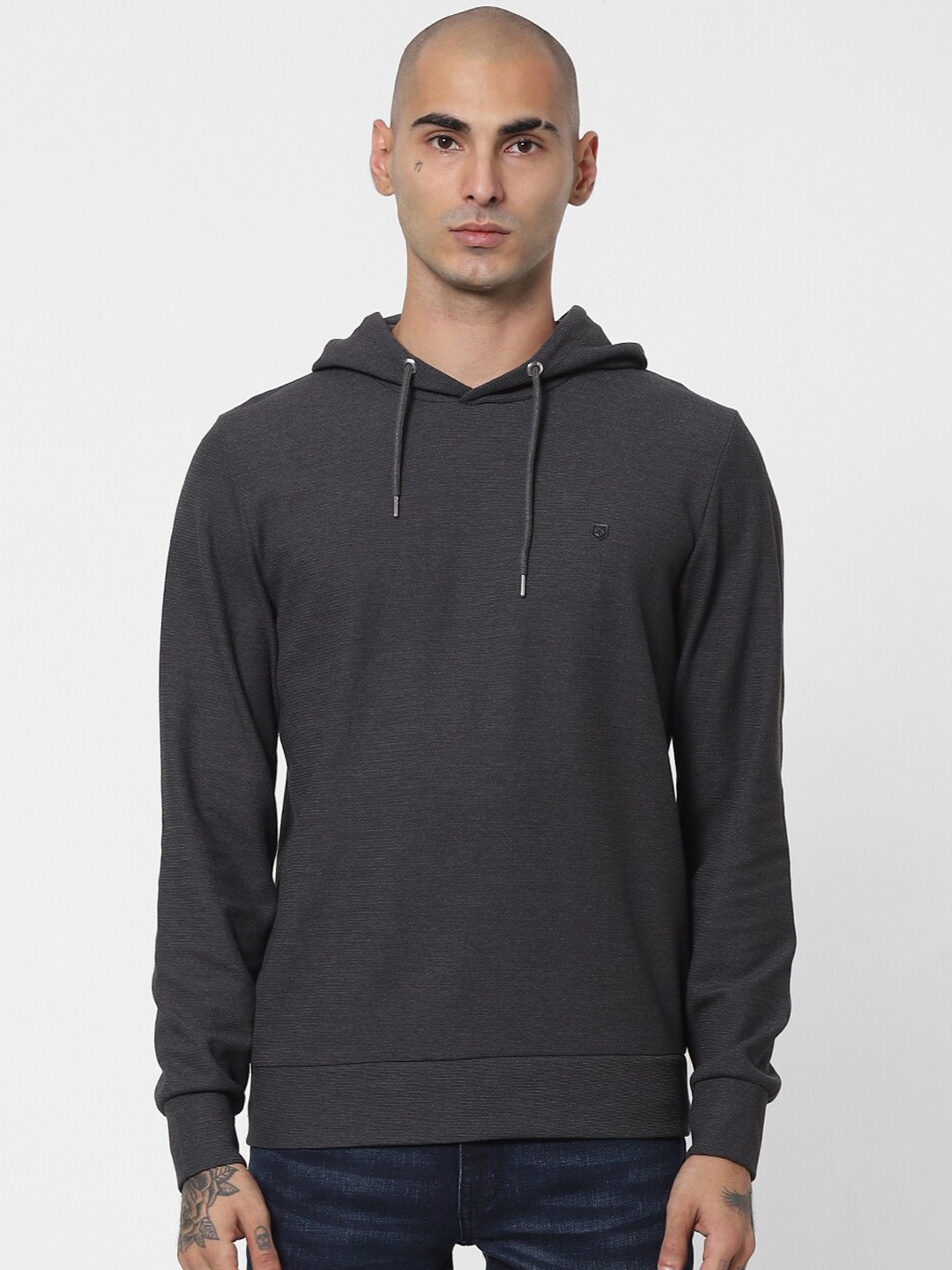 

Jack & Jones Men Grey Cotton Hooded Pullover Sweatshirt