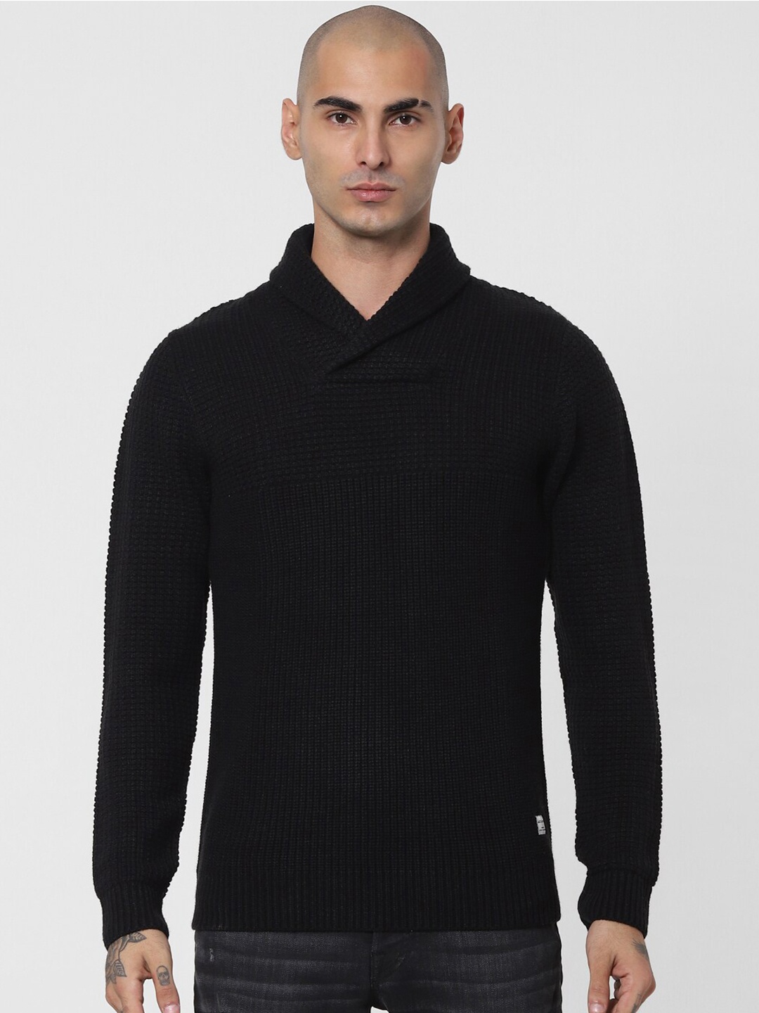

Jack & Jones Men Black Shawl Neck Pullover