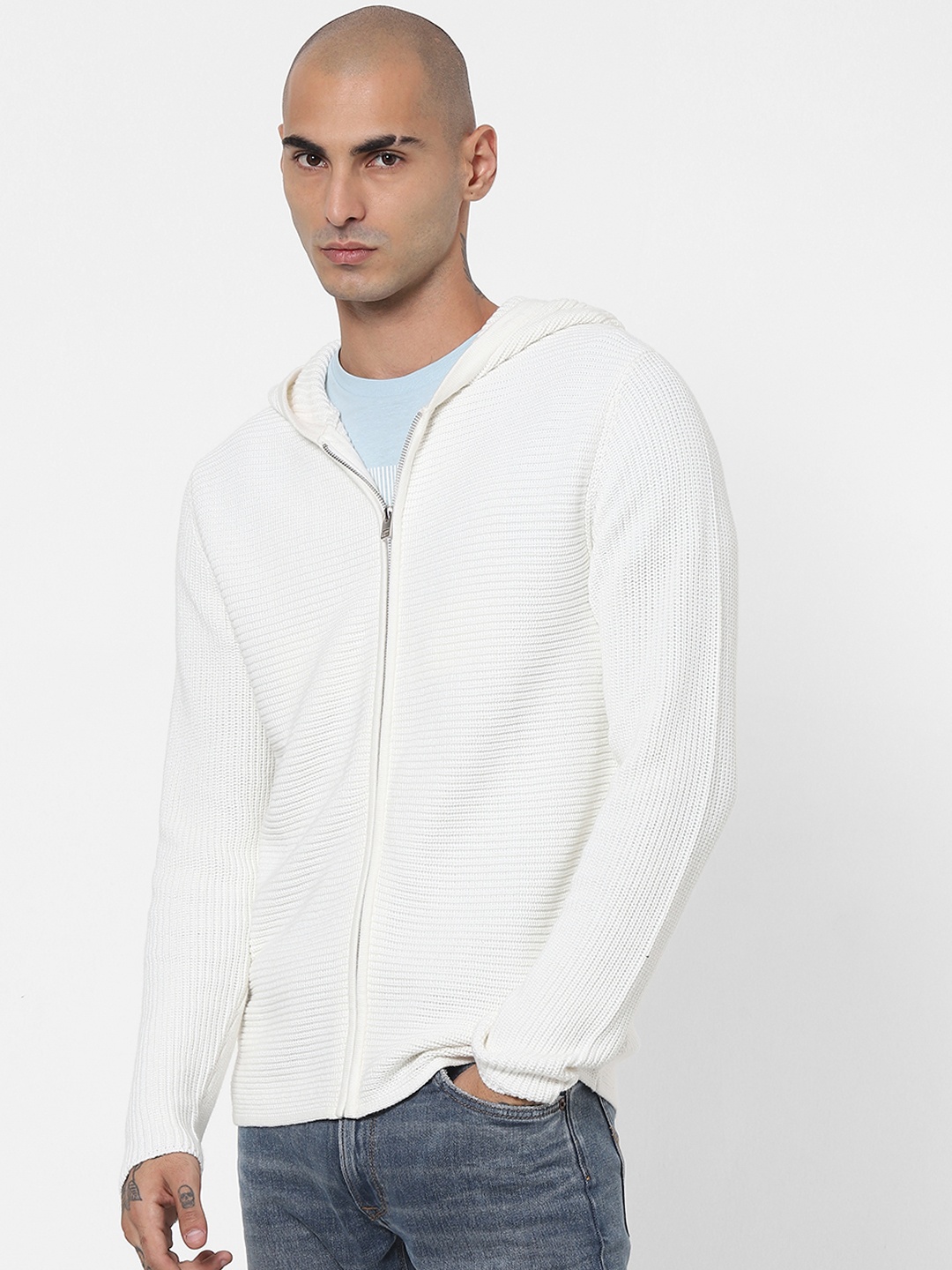 

Jack & Jones Men White Front-Open with Zip Detail