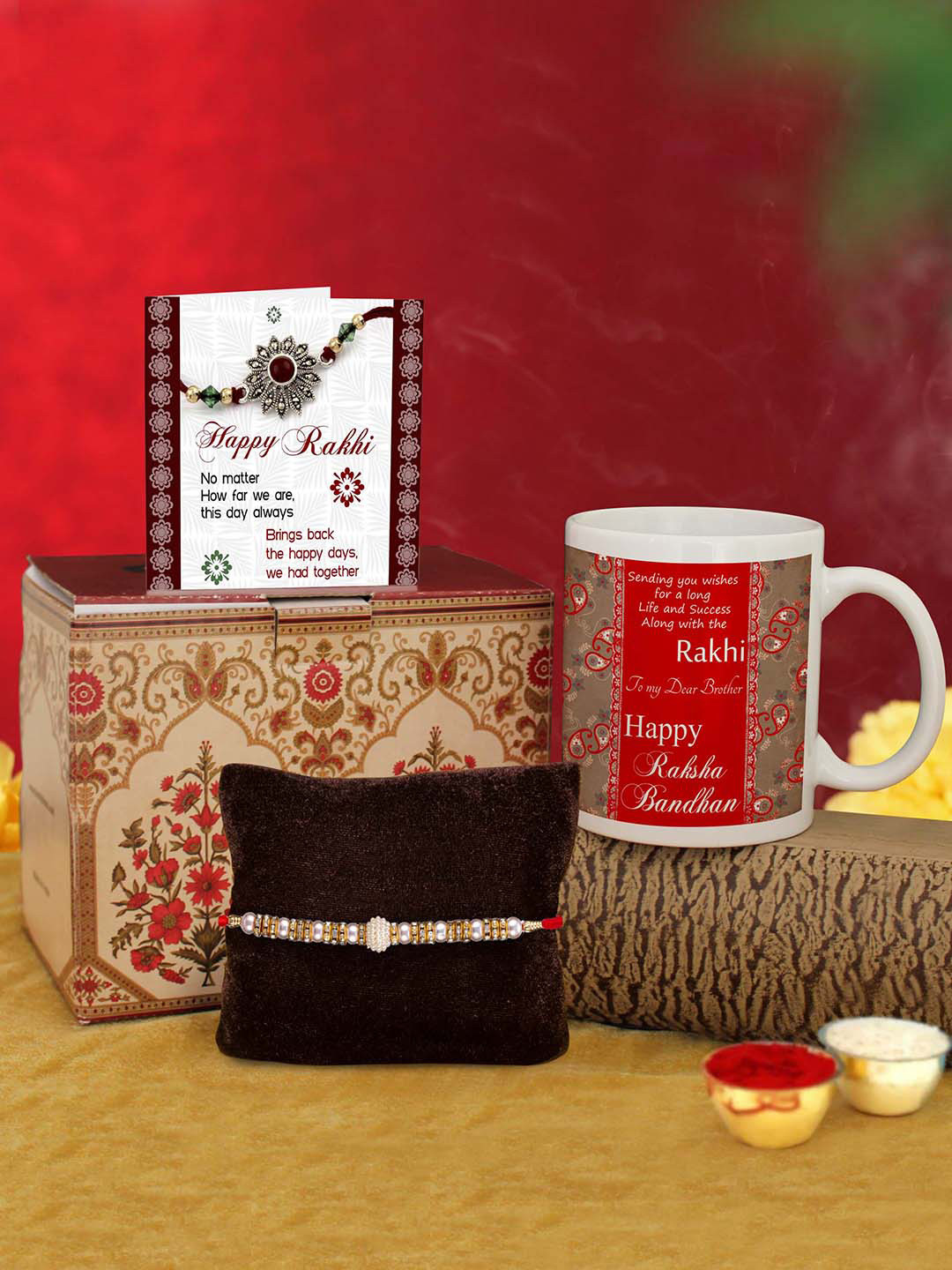 

TIED RIBBONS Rakhi With Printed Mug Combo Gift Set, Red
