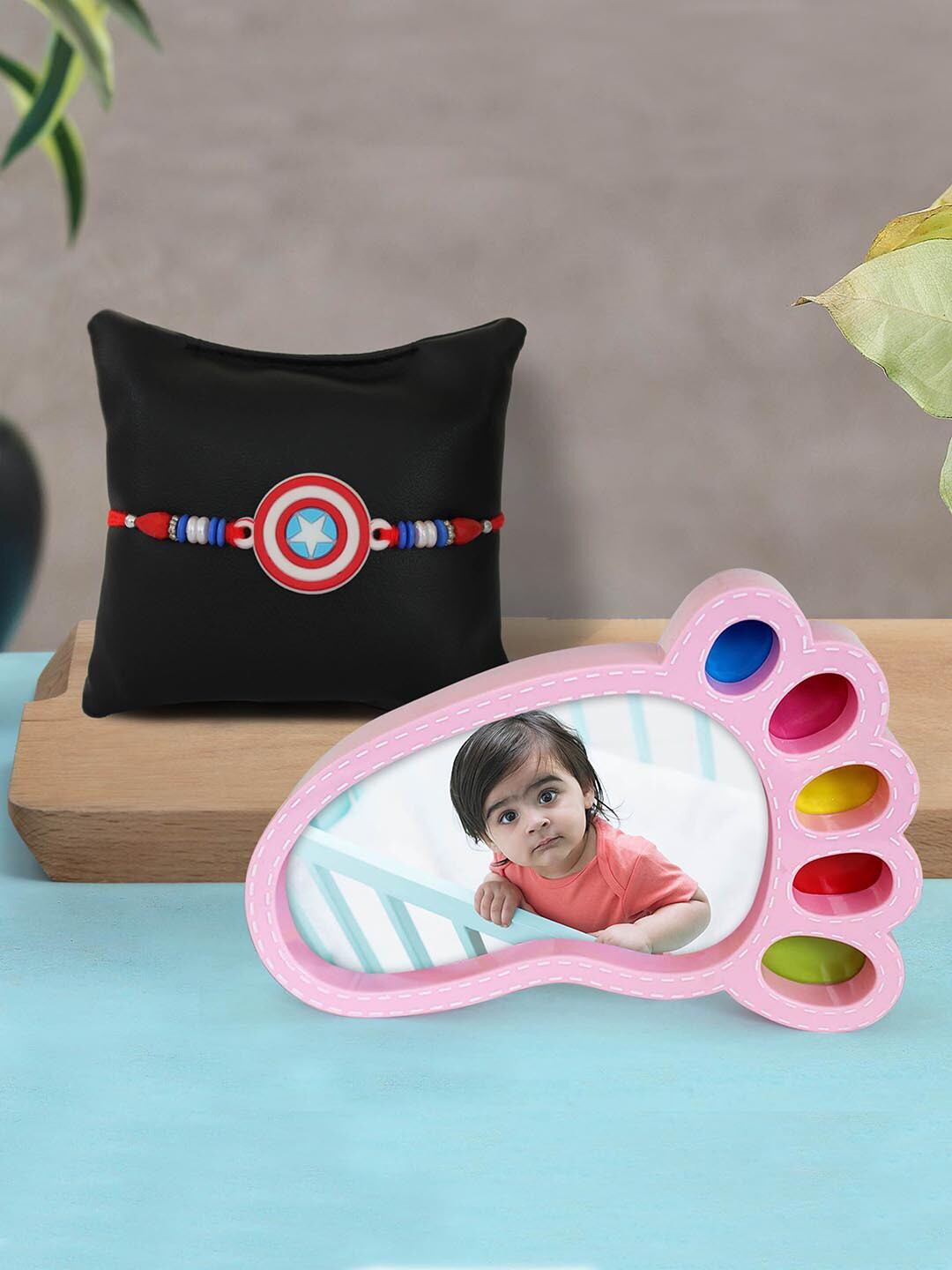 

TIED RIBBONS Multicoloured Kids Rakhi with Kids Foot Photo Frame, Multi