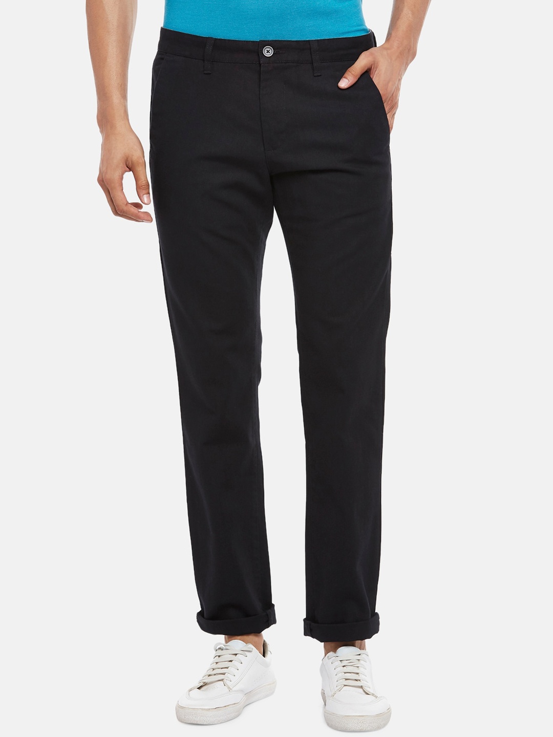 

BYFORD by Pantaloons Men Black Slim Fit Low-Rise Trousers
