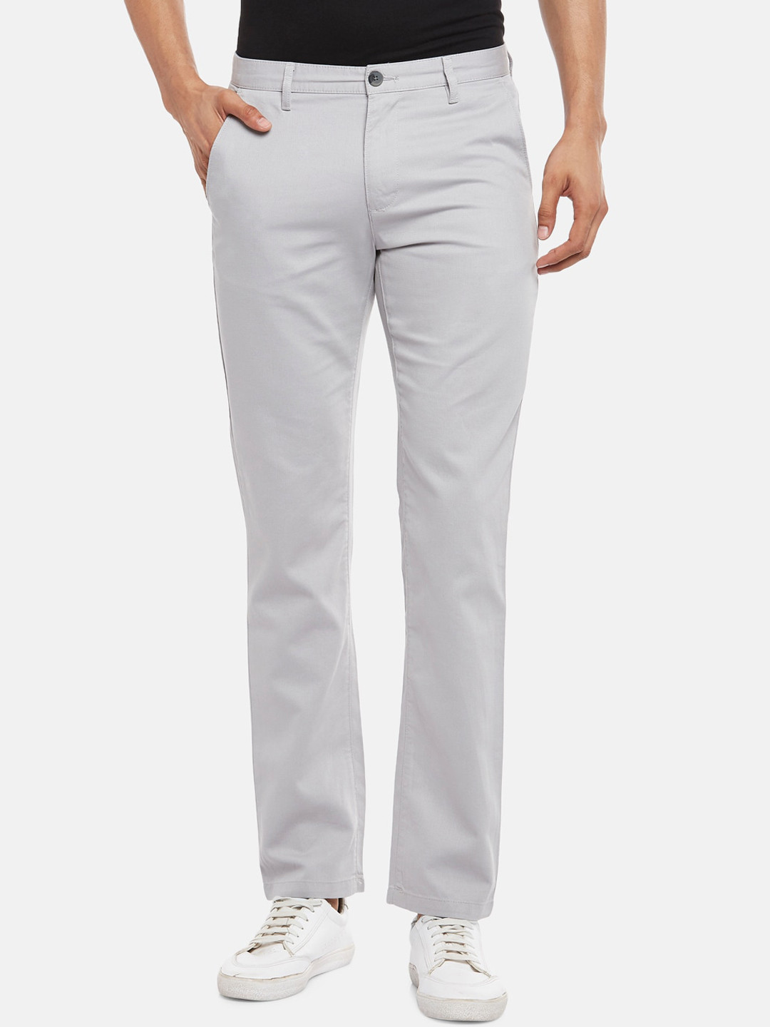 

BYFORD by Pantaloons Men Grey Slim Fit Low-Rise Trousers