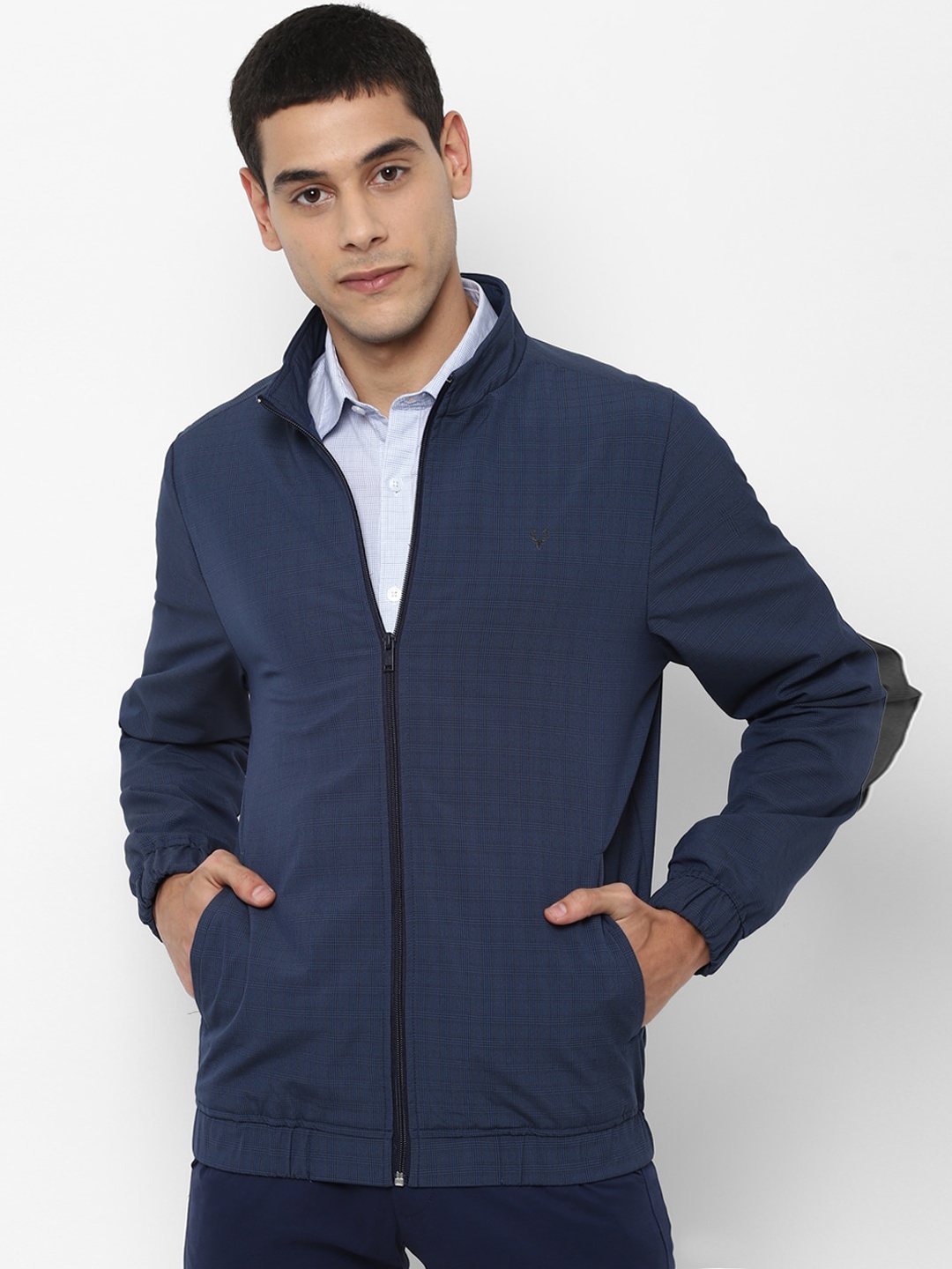 

Allen Solly Men Navy Blue Checked Bomber Jacket