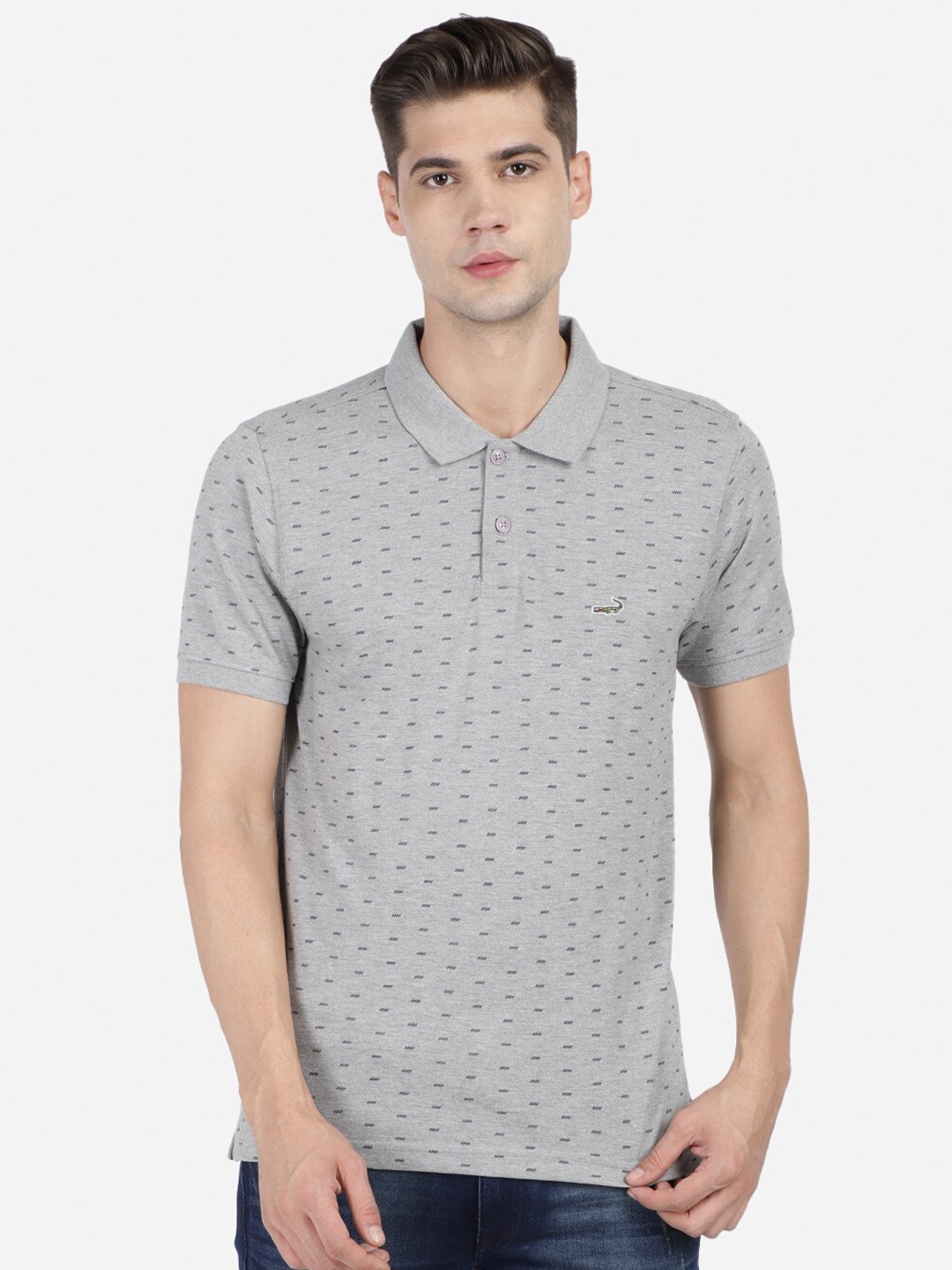 

Crocodile Men Grey Printed Polo Collar Slim Fit T-shirt