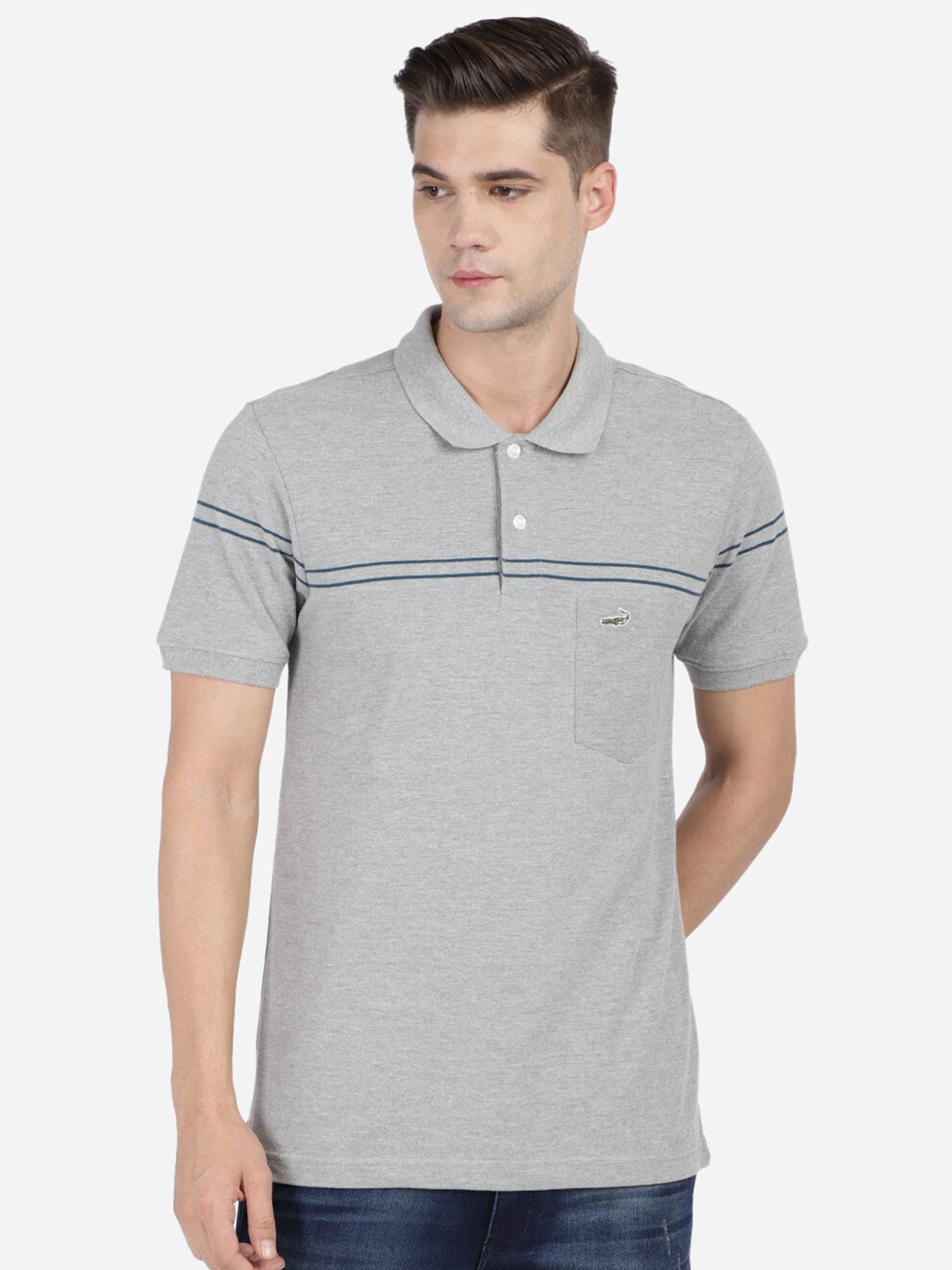 

Crocodile Men Grey Polo Collar Slim Fit T-shirt