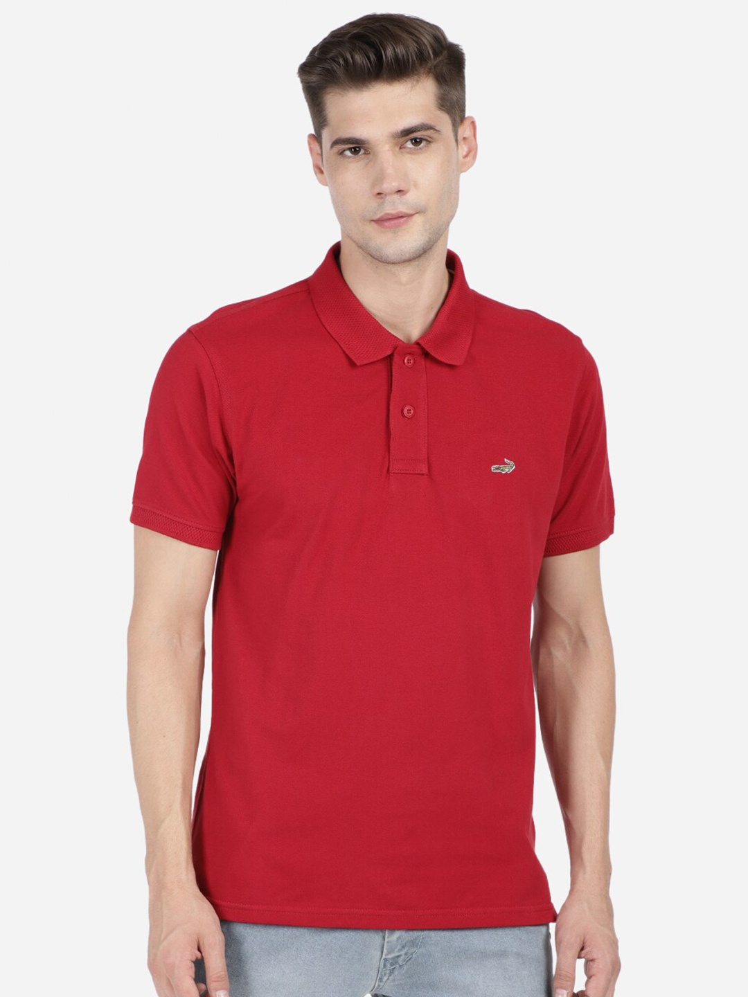 

Crocodile Men Red Polo Collar Slim Fit T-shirt