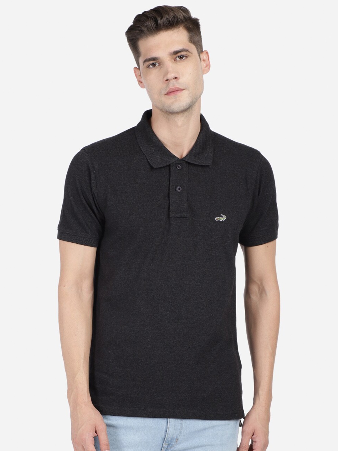 

Crocodile Men Black Polo Collar Slim Fit T-shirt